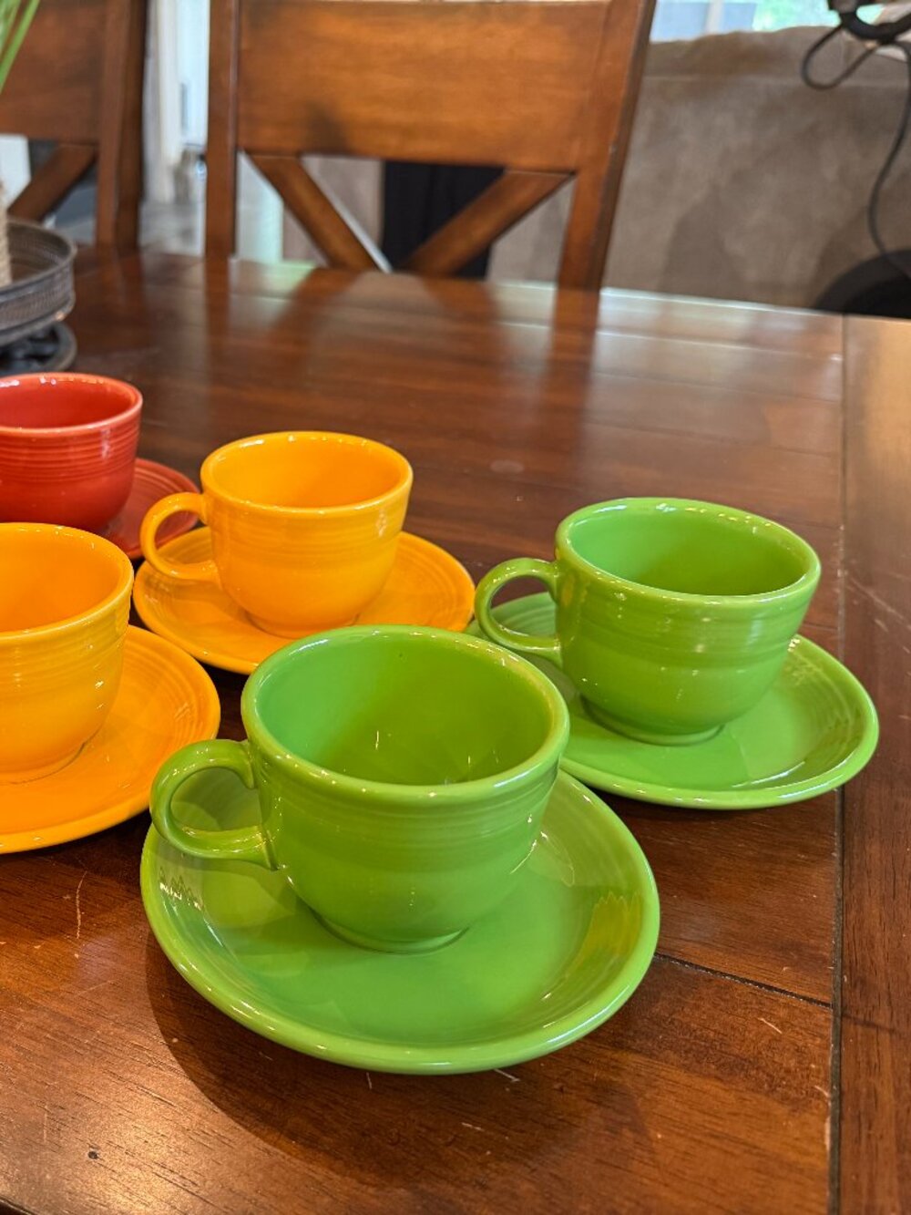 Fiestaware 3 sets of 2 cups & saucers in 3 Different colors